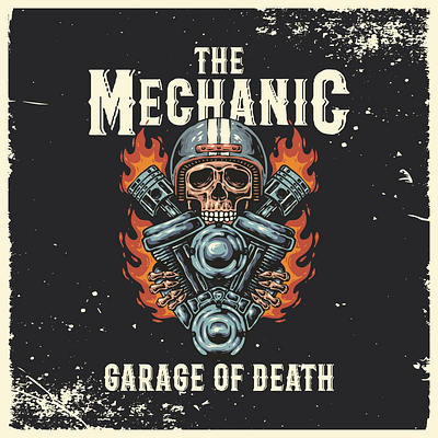 The Mechanic Garage Of Death Vintage Illustration art artwork digitalart mechanic motocycle service skull vintage