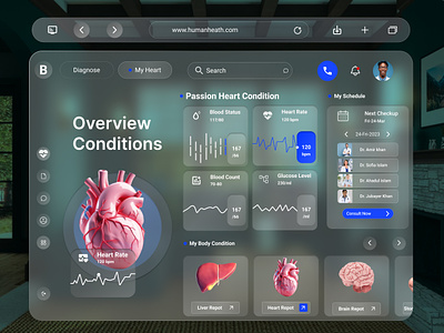 Apple Vision Pro Spatial Healthcare Dashboard UI 3d 3d ui app desigh apple vision pro case study dashboard design figma spatial healthcare dashboard ui ui ux desigh website desigh