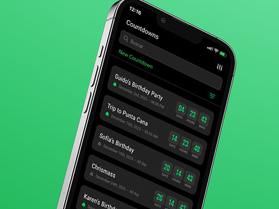 Countdowns app app app design countdowns dark theme green mobile mobile desing mobile first ui user experience user interface ux