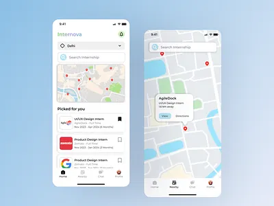 Internova - Find Internships Nearby app design figma inspiration interface design internship internship app internship search job search mobile app nearby nearby internship product design ui design user interface ux design
