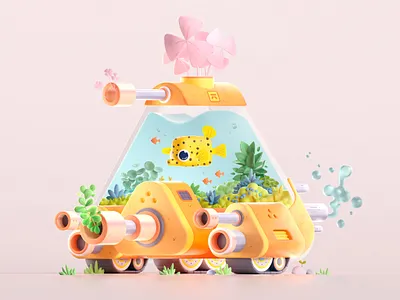 Yellow Fish Tank 🐠 2d 3d animation blender branding c4d colors cute design graphic illustration shape