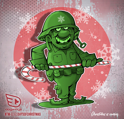 #Tw-elvesdaysofChristmas 7 Combat elf catoon illustration chipdavid christmas dogwings drawing elf green army men sketchstories