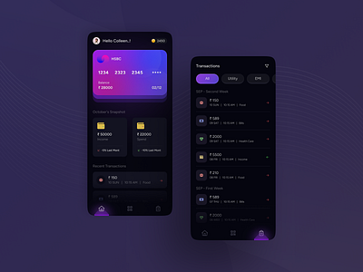 Expense Tracker App UI Concept android bank clean color concept cred dark design expense tracker finance fintech funky ios mobile app money theme transaction trending ui ux
