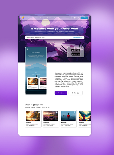 Fictional Travel app landing page fictional app figma landing page travel app ui uiux design visual design website ui