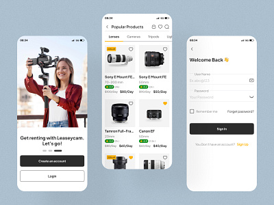 Camera & Studio Equipment Rental App app camera camera rent cards graphic design inspiration rent tranding ui widget