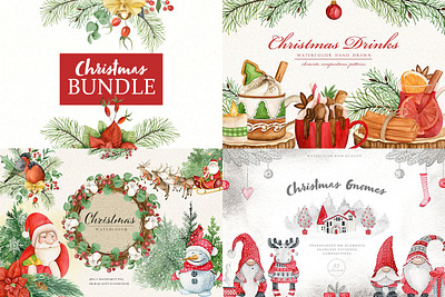 Christmas Watercolor Bundle christmas christmas bundle christmas pattern christmas watercolor clipart bundle frame hot drink scandinavian christmas set snow globe village