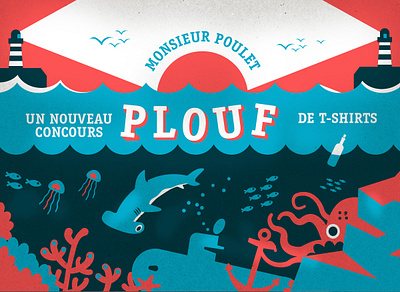 Concours Monsieur Poulet design illustration jelly fish octopus sea shark vector