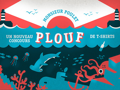 Concours Monsieur Poulet design illustration jelly fish octopus sea shark vector