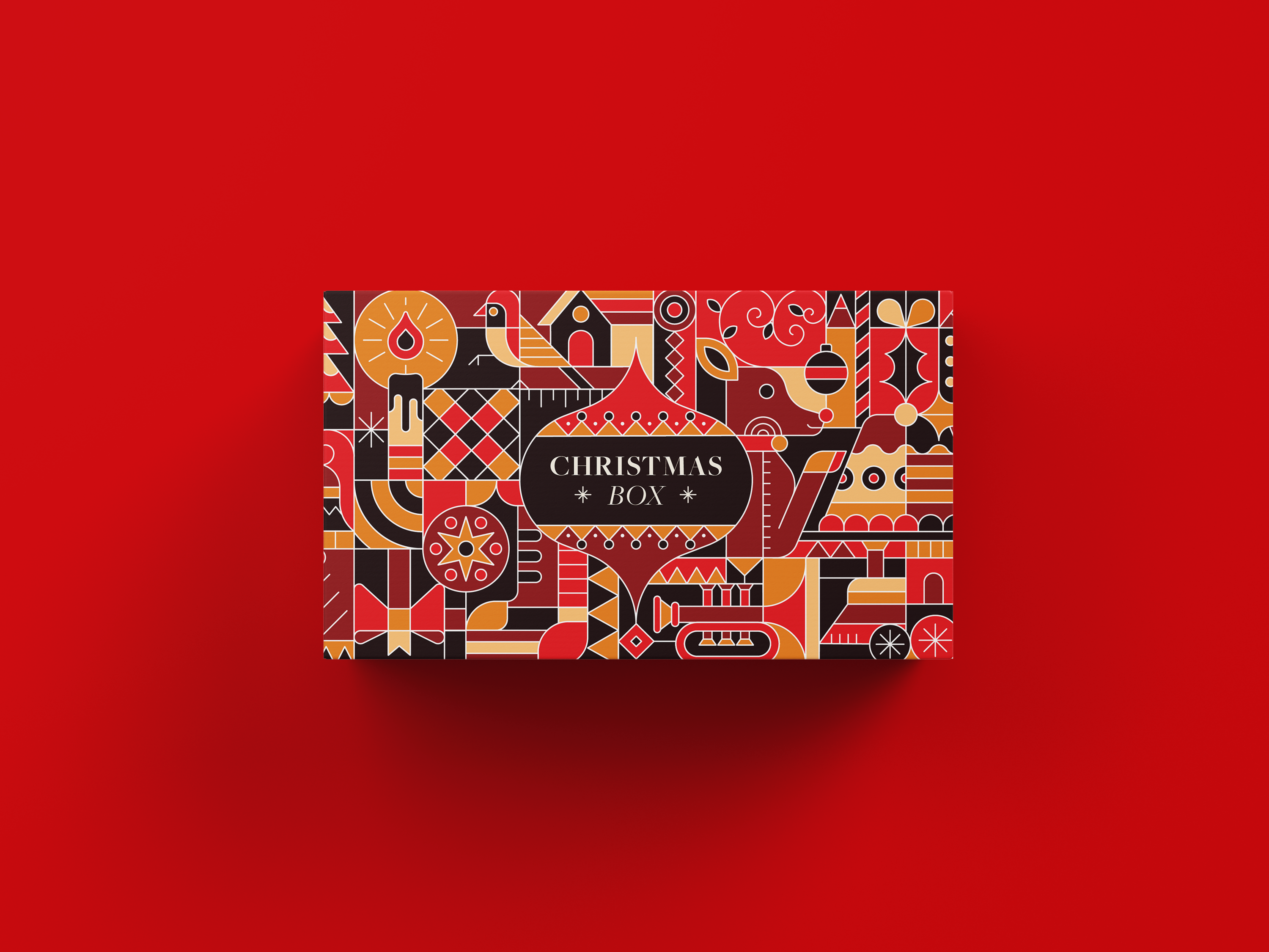 Christmas Box - Packaging Illustration abstract adobe illustrator bird box branding christmas deer design geometric graphic design holiday illustration mosaic ornaments packaging pattern print retro vector xmas