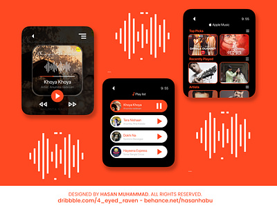 Apple Watch Music Player UI Design app graphic design orange ui ux design watch