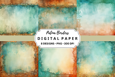 Patina Borders Watercolor Digital Paper commercial use art