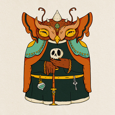 owl wizard character design illustration