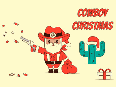 Santa Claus Cowboy Christmas card adobe illustrator card cartoon character christmas claus cowboy cowboy hat design groovy illustration merry christmas retro santa vintage western xmas