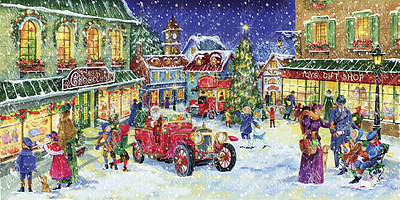 Evening Christmas town. Watercolor illustration christmas decoration christmas illustration christmas night christmas picture christmas scenes christmas time christmas town christmas tree greeting card illustration instant download labels design new year packaging design red car santa claus snowy city watercolor christmas watercolor illustration winter scenes