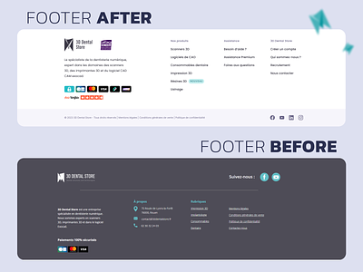 3D Dental Store website footer redesign before after footer footer redesign graphic design redesign ui