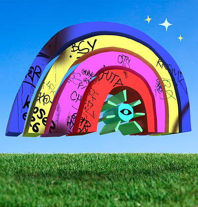Optimist Prime 3d dimension graffiti landscape rainbow sky sun