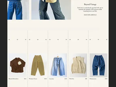 Reise Upcycled & Vintage Clothing branding carousel clothes clothing design ecomm ecommerce editorial fashion hero home homepage modern pdp type typography ui vintage