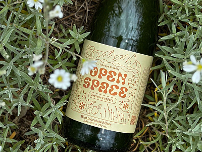 Open Space Terroir Project beer bottle bottle label flatirons floral flowers illustration label line art minimal natural nature outdoors wild yeast