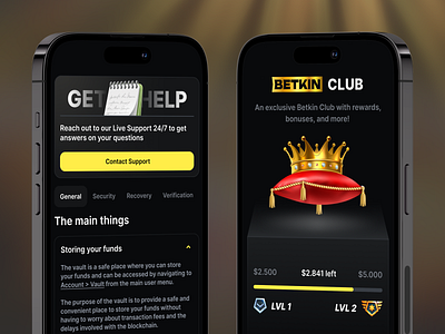 Betkin - Mobile Casino Screens bonus program casino casino games crown crypto crypto casino game gaming help help center igaming level mobile casino notebook online casino progress reward slots support vip club