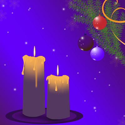 two lit Christmas candles on a purple background design graphic design illustration vector