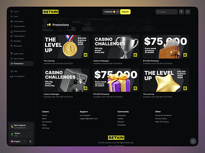 Betkin - Promotions and Rewards 3d 3d icons cards ui casino casino games casino rewards crypto casino dashboard gambling game gaming igaming online casino promotions reward