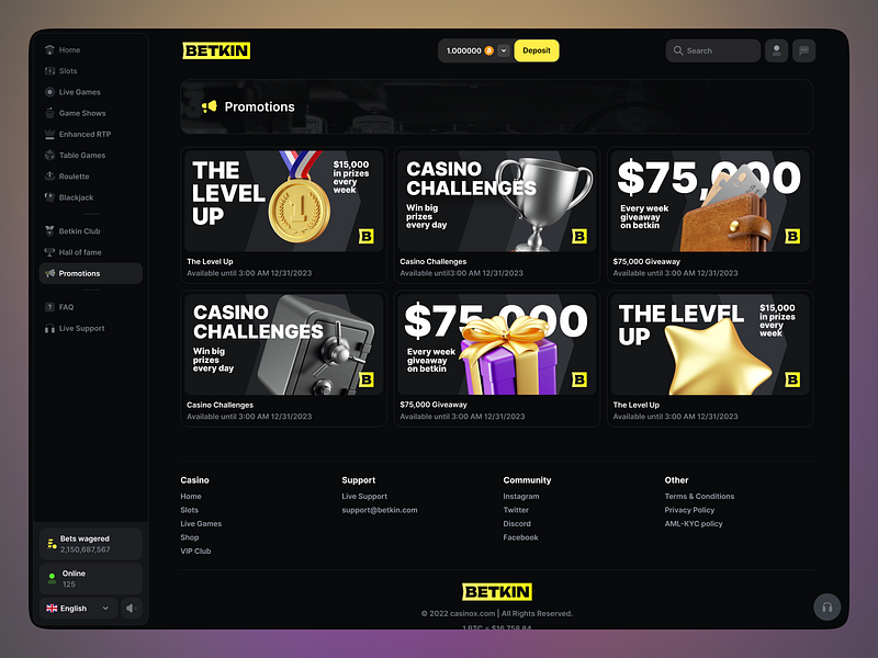 Betkin - Promotions and Rewards 3d 3d icons cards ui casino casino games casino rewards crypto casino dashboard gambling game gaming igaming online casino promotions reward