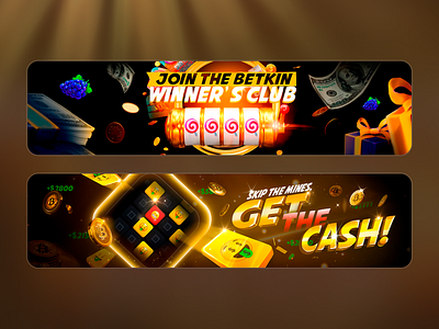 Betkin - Casino Banners 2d art banners casino casino banners casino games gambling game game banners gaming gift graphic design igaming illustration mines game money online casino slots welcome banner