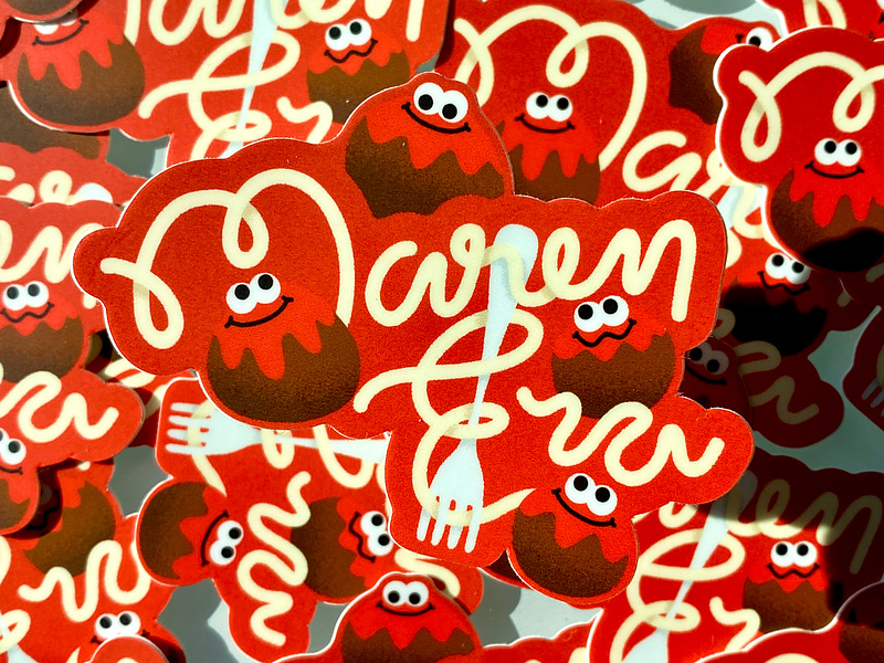 Maren-Era badge branding design illustration logo marinara meatball noodle pasta sauce spaghetti sticker typography vector