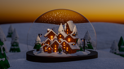 3D Tiny snowed town ❄️🎄 3d animation blender christmas holidays houses lights merry christmas modelisation santa snow snow ball snow town town trees