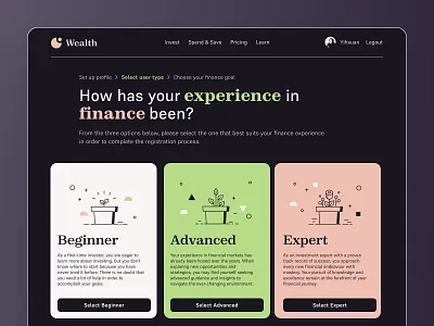 Daily UI 64. Select user type daily ui daily ui challenge desktop fiance finance app select user type ui ui challenge ui design ui designer user ux ux design ux designer wrealth