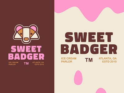 Sweet Badger Logo animal badger branding chocolate cone cream crispy cute drip food ice logo mascot pink sticker sweet wordmark