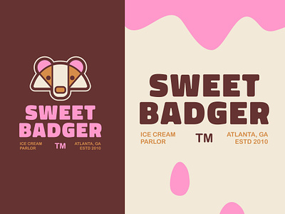 Sweet Badger Logo animal badger branding chocolate cone cream crispy cute drip food ice logo mascot pink sticker sweet wordmark