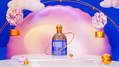 3D perfume bottle 🌸 3d balloons balls blender blue bottle perfume clouds colors design fantasy liquid magic modelisation perfume pink render shine