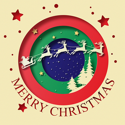 Paper winter composition with Santa Claus 3d background christmas composition graphic design logo papercut postcard vector winter