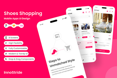 InnoStride - Shoes Shopping Mobile App application commerce interface layout merchandise online place screen shoes shop sketch store ui user ux