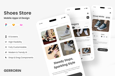 Gerrorin - Shoes Store Mobile App application commerce interface layout merchandise online place screen shoes shop sketch store ui user ux