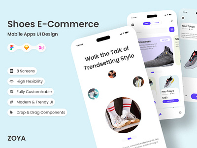 Zoya - Shoes Commerce Mobile App application commerce interface layout merchandise online place screen shoes shop sketch store ui user ux