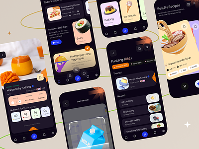 Dark Mode - EatWell - System Recommendation Food/Recipe using AI ai app app design artificial intelligence dark mode food interface mobile mobile design mobile ui nutrition product service system recommendation ui ux visual