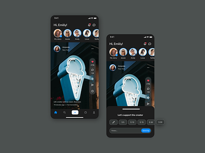 Social Media Mobile App activity app clean concept darkmode design explore mobile simple social socialmedia ui uiconcept uidesign uiexplore uiux
