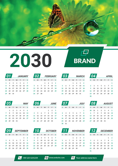 Corporate Calendar Design Template 2030 holiday calendar best calendar design branding calendar business graphic design horizontal calendar modern calendar unique calendar