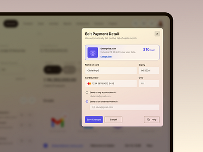💳 Payment Details Modal billing clean ui creditcard design interface minimal modal payment ui ux