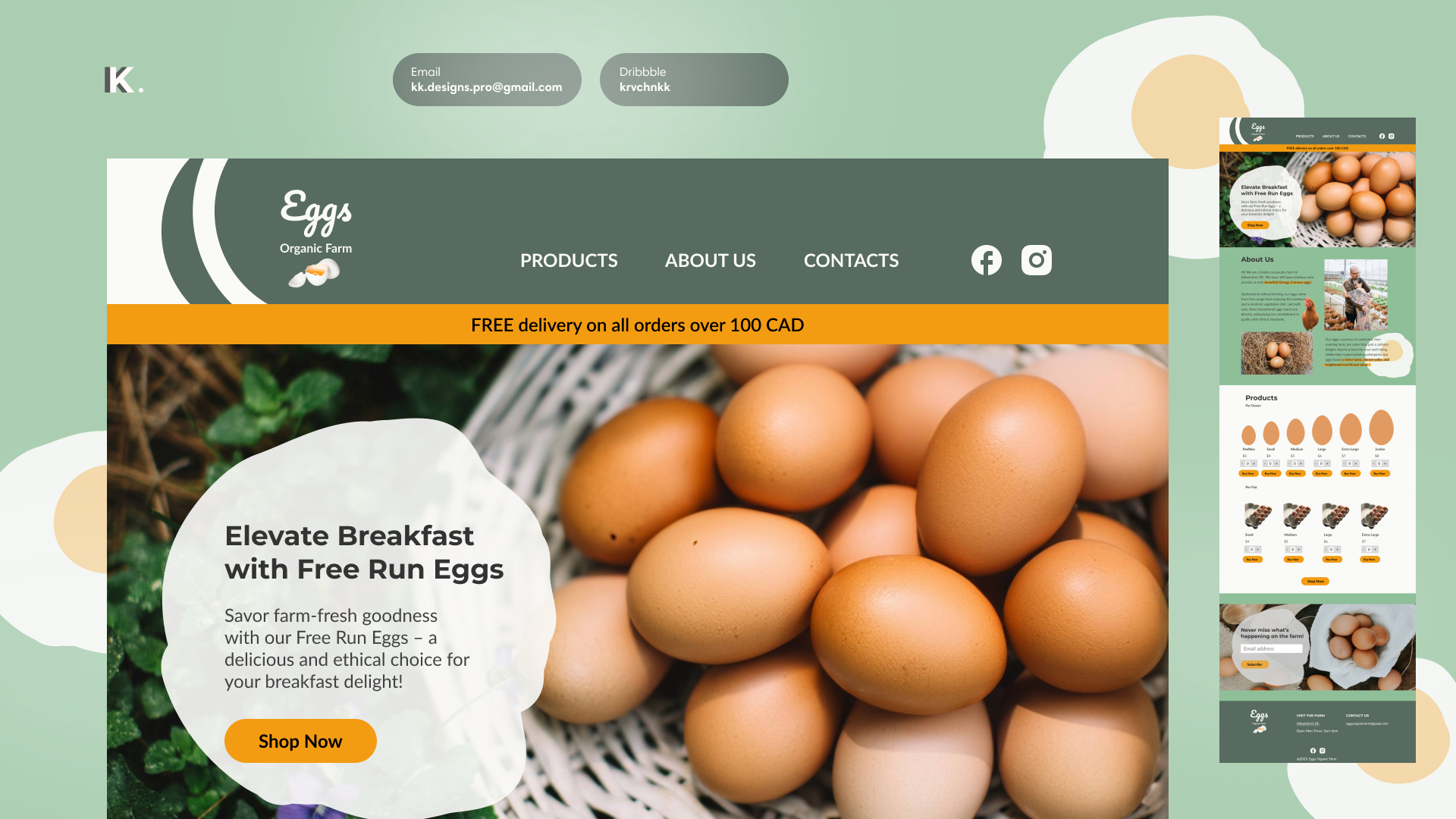Eggs Organic Farm - Landing Page branding business chicken design design concept e commerce ecommerce eggs farmers figma free run eggs graphic design green illustration landingpage logo organic farm ui ux webdesign