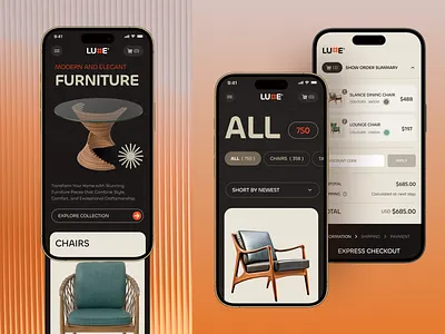Case Study: LUXE Mobile Website Design branding clean design ecommerce ecommerce website furniture furniture shop furniture website interface landing page minimal mobileresponsive online shoping onlinestore trend 2024 ui uiux web web design website