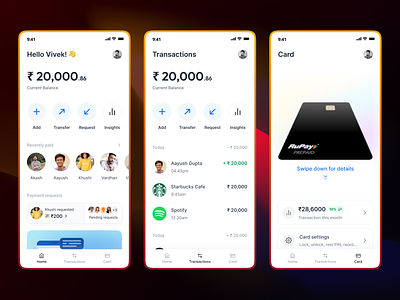 Finance App app design cardmanagement design financeapp financialinsights insights minimal payment app ui ux