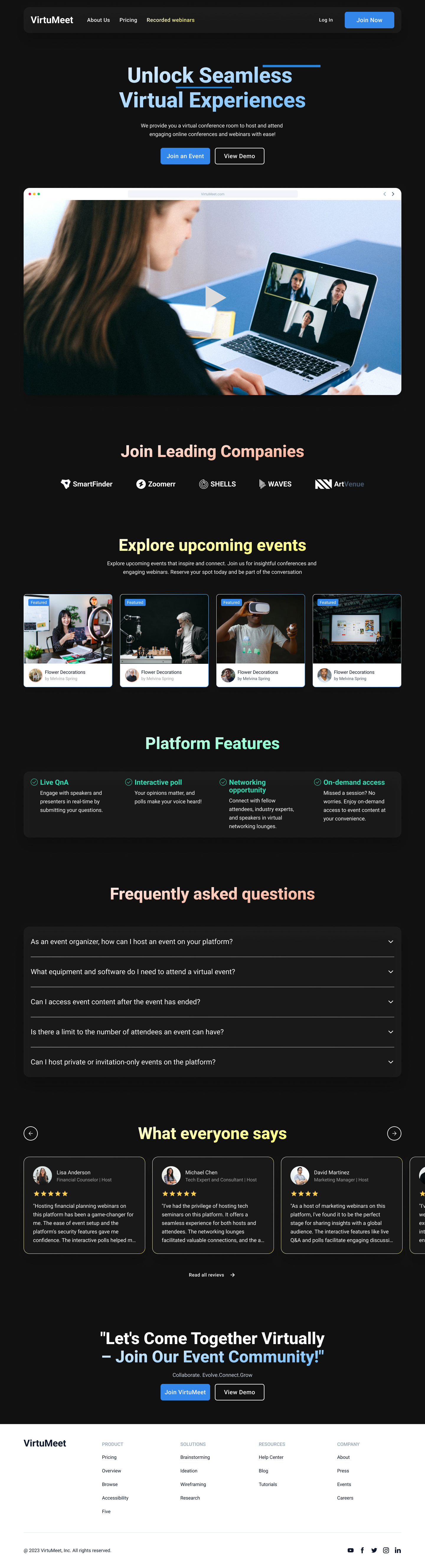 VirtuMeet: Virtual Event Platform Landing Page design landing page ui webdesign