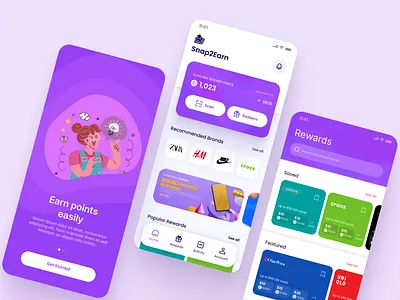 Snap2Earn - Loyalty App UI app design home mobile page points receipt rewards screens ui ux