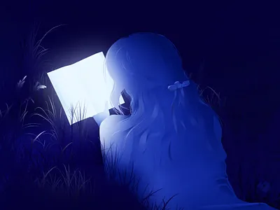 Illustration art blue creative illustration night women