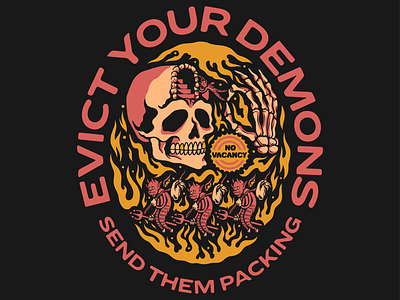 EVICTION art branding demon design fire graphic design illustration skull streetwear tattoo tshirt