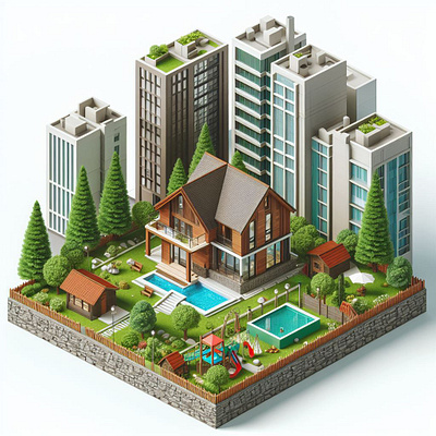 Life in Nature 3d blender branding building design graphic design house illustration logo skyscraper tiny house ui