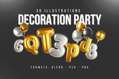 Decoration Party 3D Illustration 3d 3d baloon 3d decoration 3d icon 3d illustration 3d letter 3d number balloon decoration elements letter number